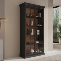 Meubella - Vitrinekast Leroy - Zwart eiken - 102 cm