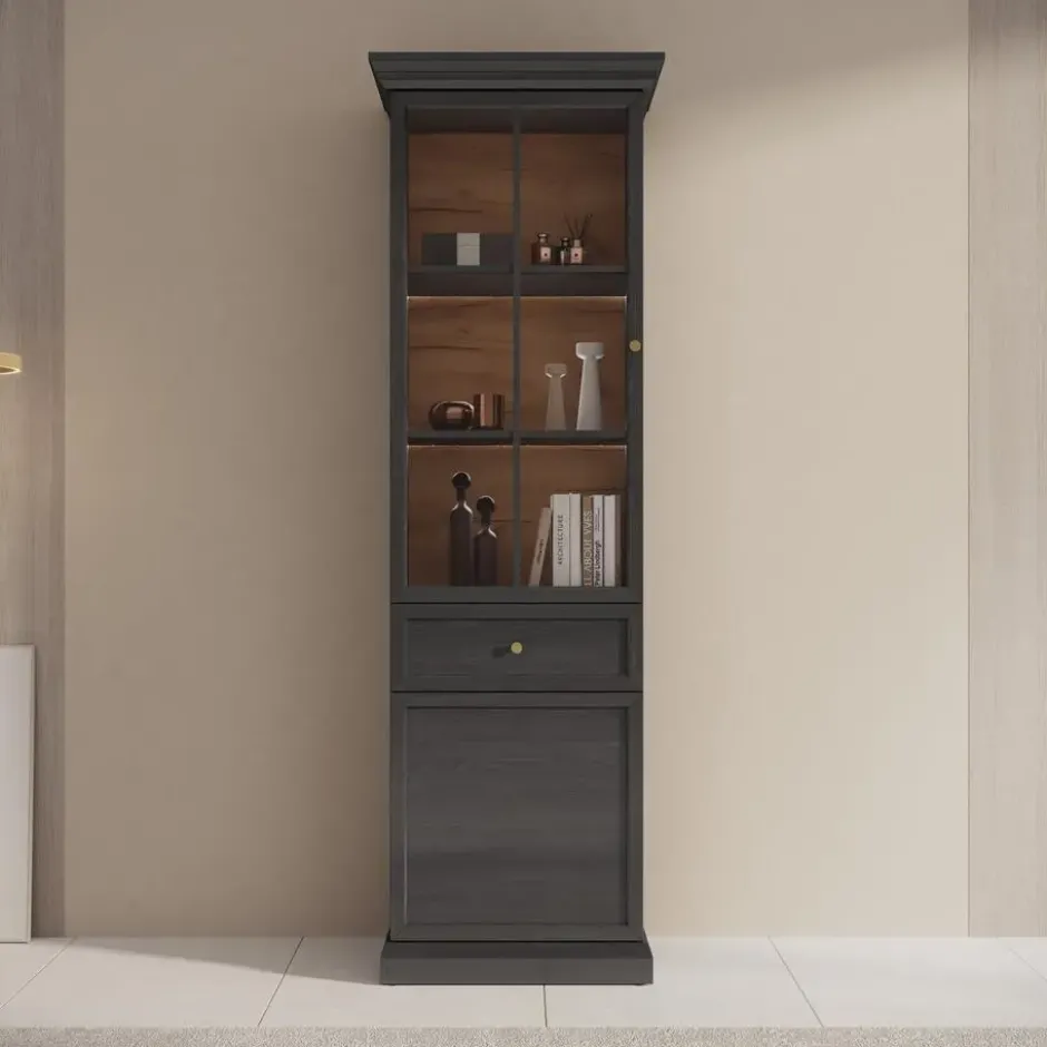 Meubella - Vitrinekast Leroy - Zwart eiken - 63 cm