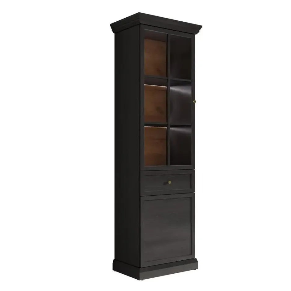 Meubella - Vitrinekast Leroy - Zwart eiken - 63 cm