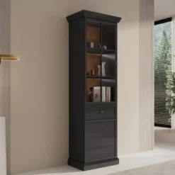 Meubella - Vitrinekast Leroy - Zwart eiken - 63 cm