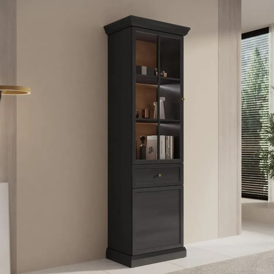 Meubella - Vitrinekast Leroy - Zwart eiken - 63 cm