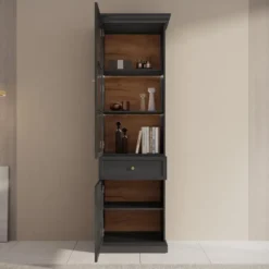 Meubella - Vitrinekast Leroy - Zwart eiken - 63 cm