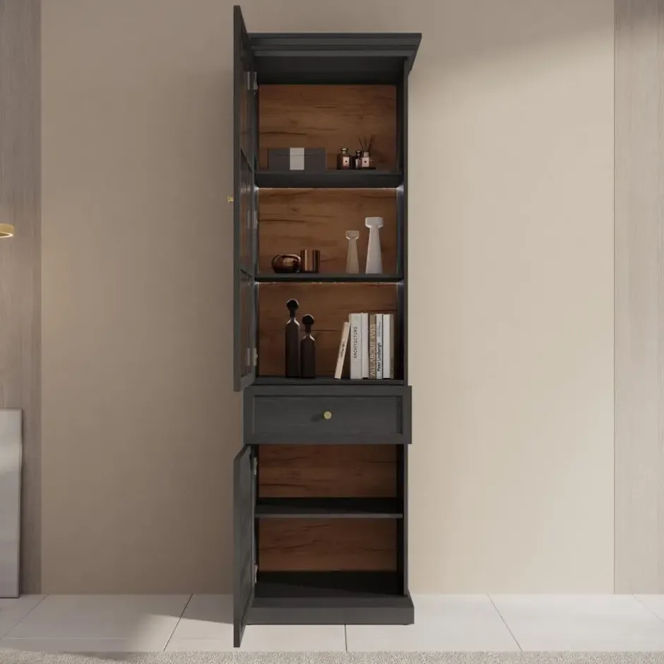 Meubella - Vitrinekast Leroy - Zwart eiken - 63 cm