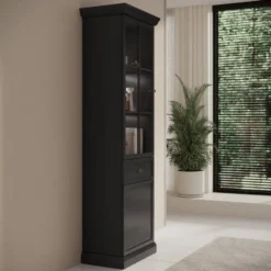 Meubella - Vitrinekast Leroy - Zwart eiken - 63 cm