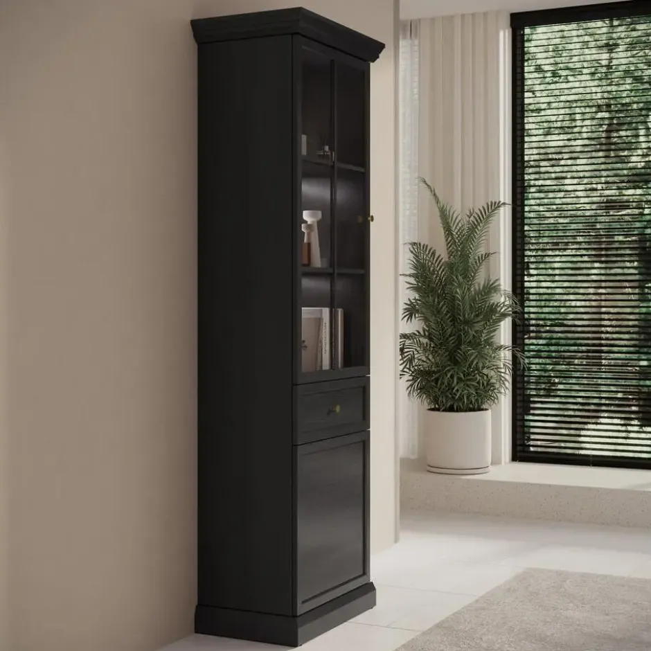 Meubella - Vitrinekast Leroy - Zwart eiken - 63 cm