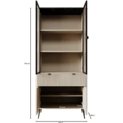 Meubella - Vitrinekast Mace - Beige - 90 cm - Met glas