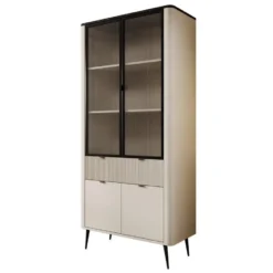 Meubella - Vitrinekast Mace - Beige - 90 cm - Met glas