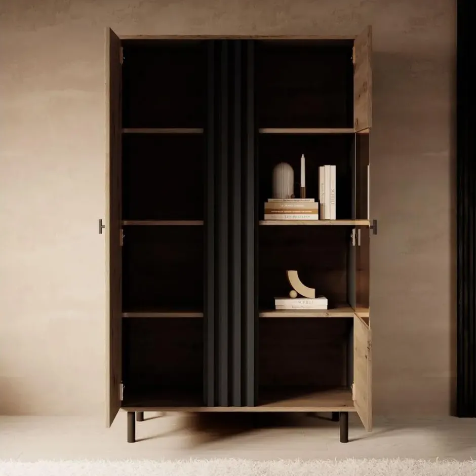 Meubella - Vitrinekast Marcos - Eiken - Antraciet - 90 cm