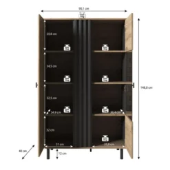 Meubella - Vitrinekast Marcos - Eiken - Antraciet - 90 cm