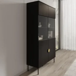 Meubella - Vitrinekast Monor - Zwart eiken - 107 cm