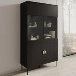 Meubella - Vitrinekast Monor - Zwart eiken - 107 cm