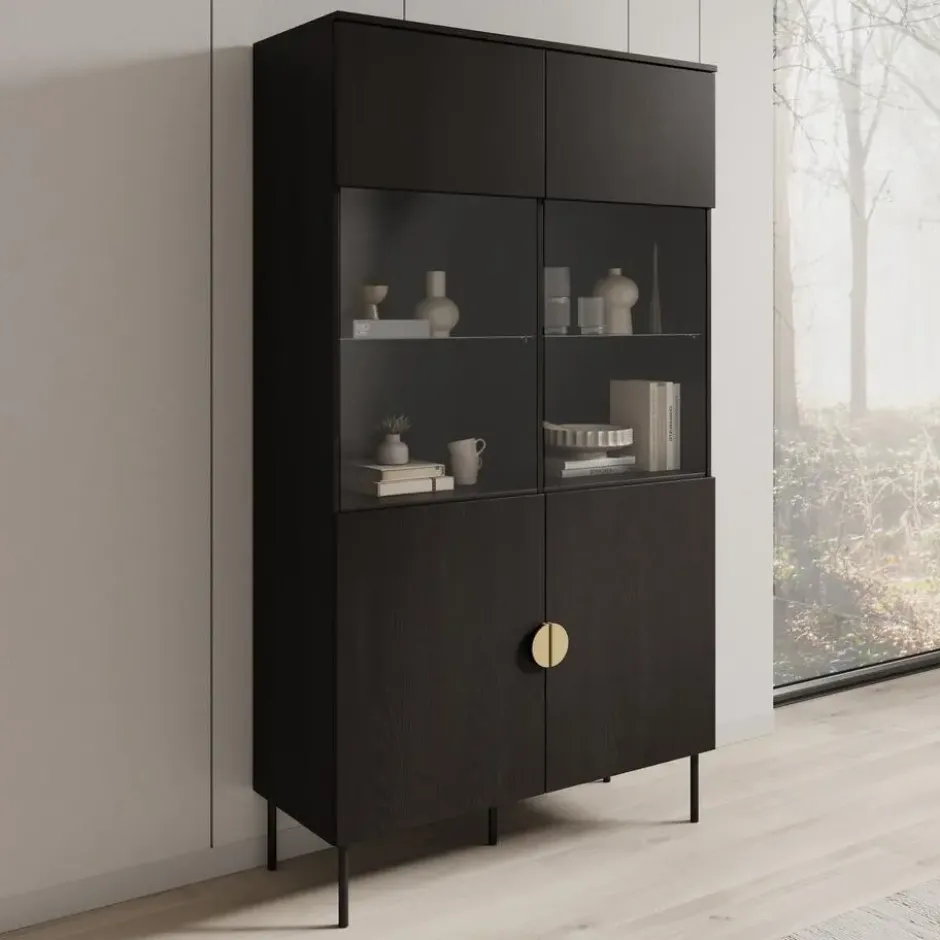 Meubella - Vitrinekast Monor - Zwart eiken - 107 cm