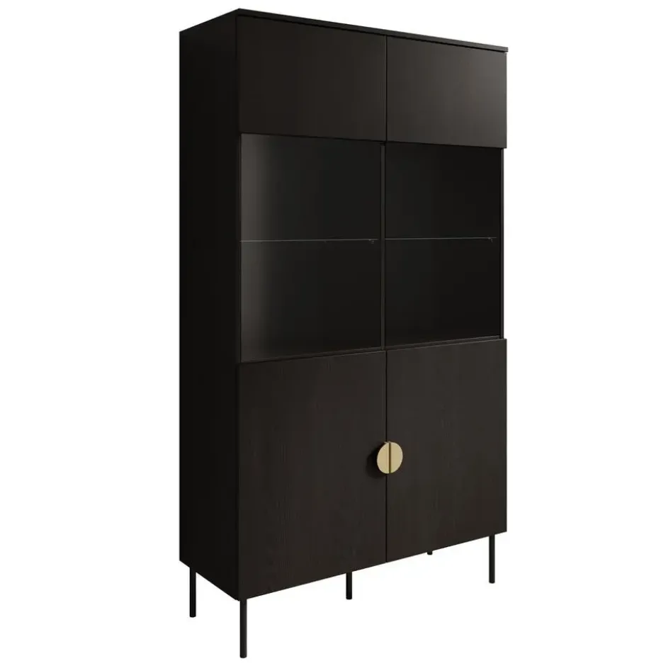 Meubella - Vitrinekast Monor - Zwart eiken - 107 cm