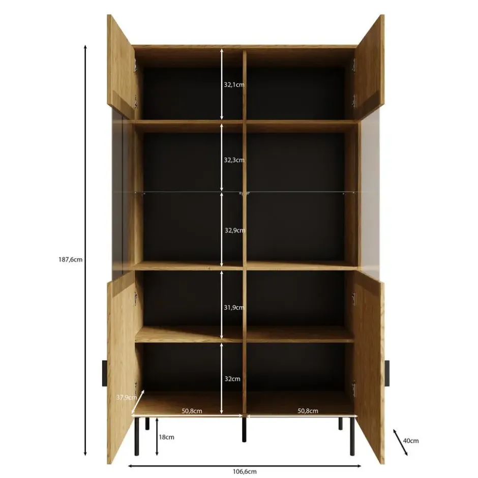 Meubella - Vitrinekast Monor - Zwart eiken - 107 cm