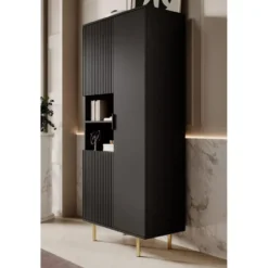 Meubella - Vitrinekast Nicola - Mat zwart - 80 cm