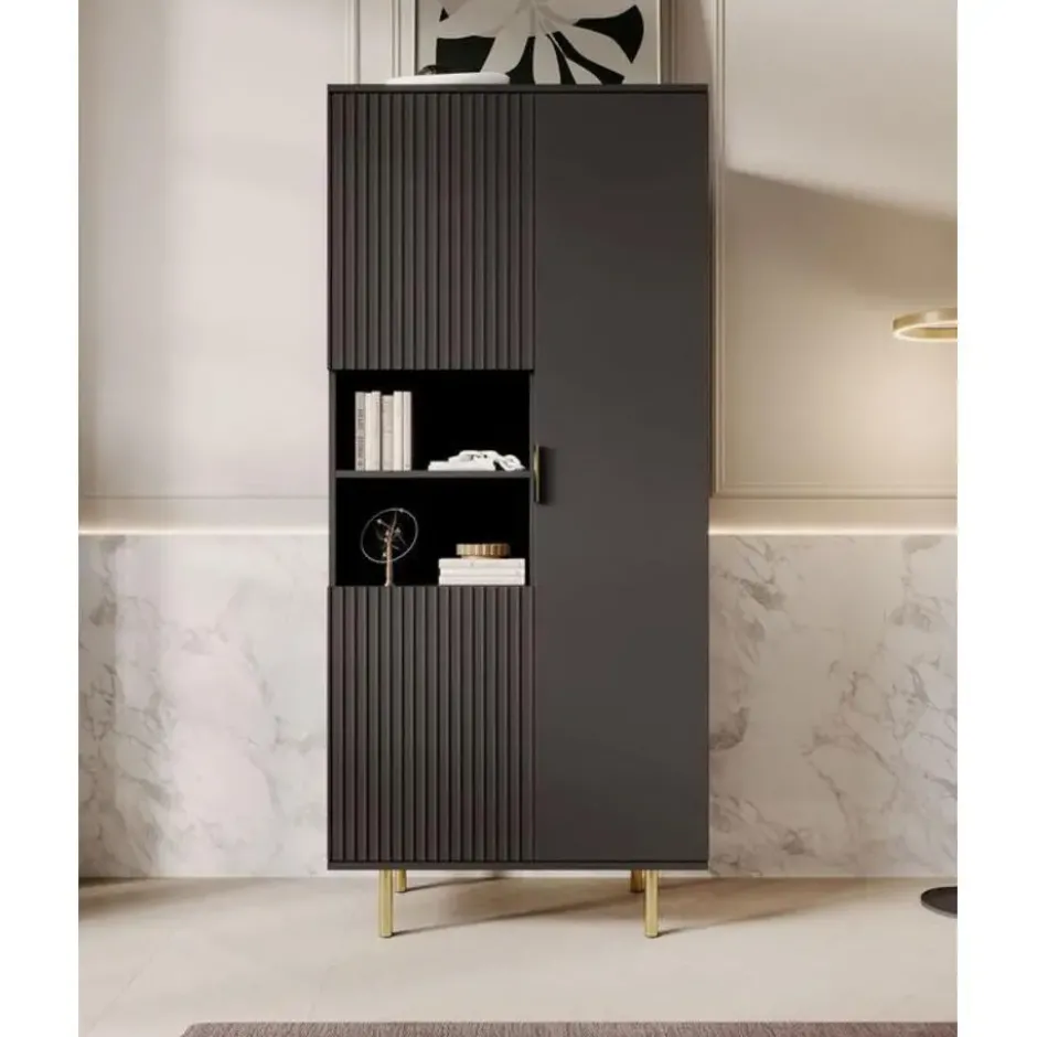 Meubella - Vitrinekast Nicola - Mat zwart - 80 cm