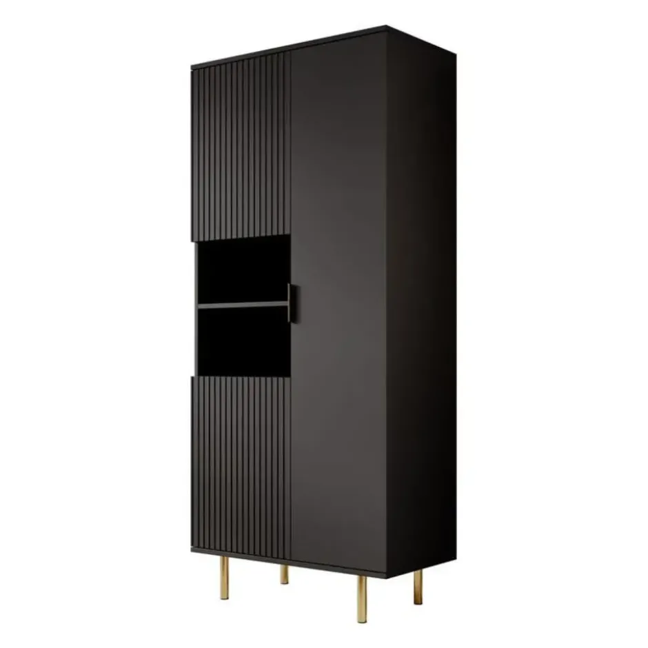 Meubella - Vitrinekast Nicola - Mat zwart - 80 cm