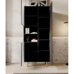Meubella - Vitrinekast Nicola - Mat zwart - 80 cm