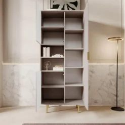 Meubella - Vitrinekast Nicola - Beige - 80 cm