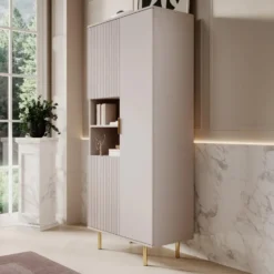 Meubella - Vitrinekast Nicola - Beige - 80 cm