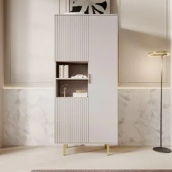 Meubella - Vitrinekast Nicola - Beige - 80 cm