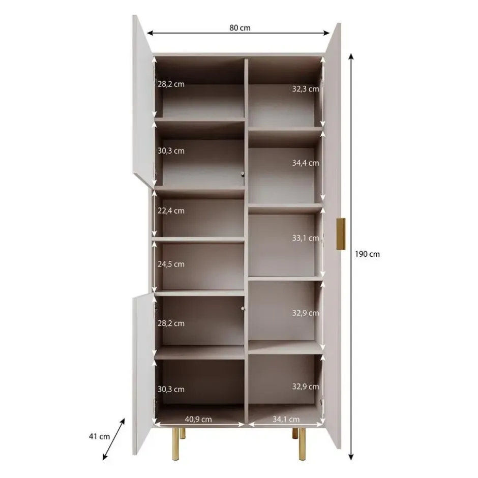 Meubella - Vitrinekast Nicola - Beige - 80 cm