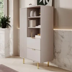 Meubella - Vitrinekast Nicola - Beige - 80 cm - Laag
