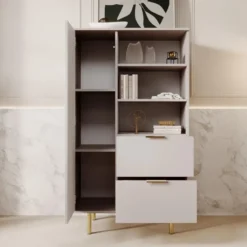 Meubella - Vitrinekast Nicola - Beige - 80 cm - Laag