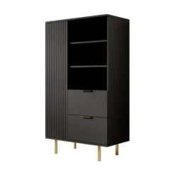 Meubella - Vitrinekast Nicola - Mat zwart - 80 cm - Laag