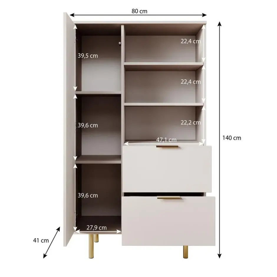 Meubella - Vitrinekast Nicola - Mat zwart - 80 cm - Laag
