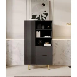 Meubella - Vitrinekast Nicola - Mat zwart - 80 cm - Laag