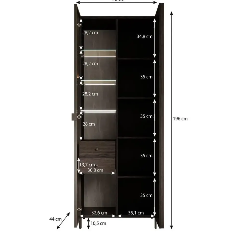 Meubella - Vitrinekast Paz - Donkerbruin eiken - 73 cm