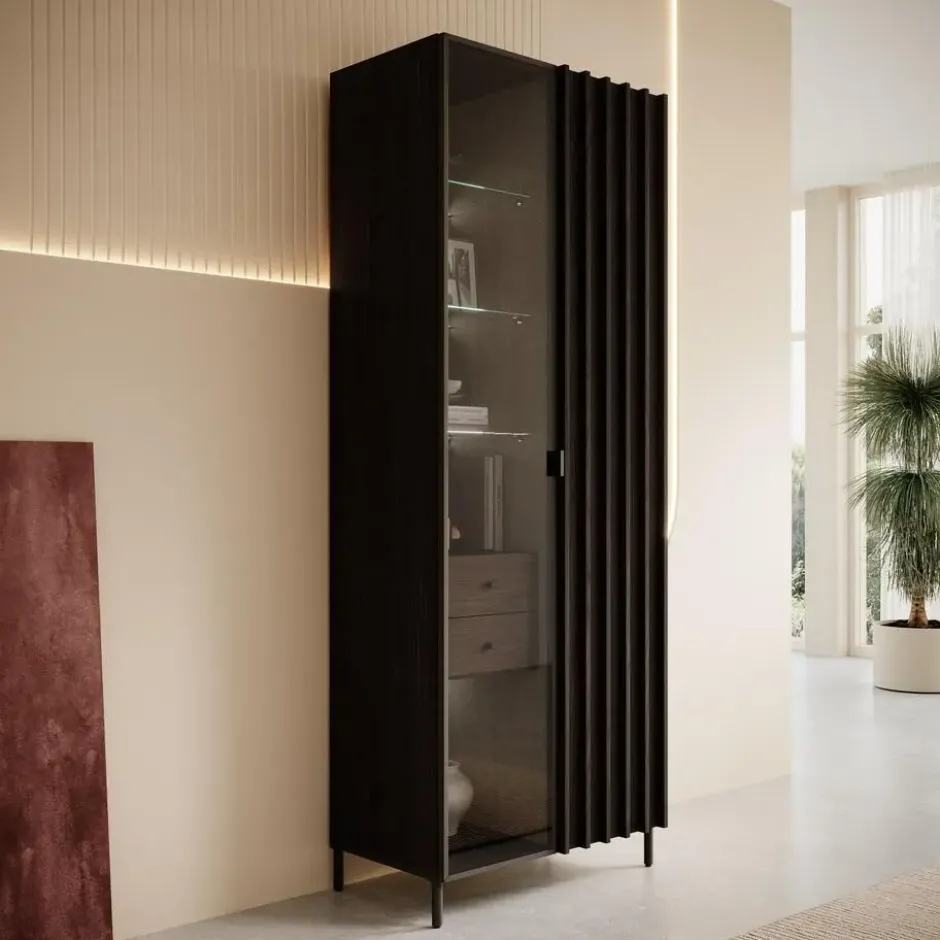 Meubella - Vitrinekast Paz - Donkerbruin eiken - 73 cm