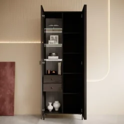 Meubella - Vitrinekast Paz - Donkerbruin eiken - 73 cm