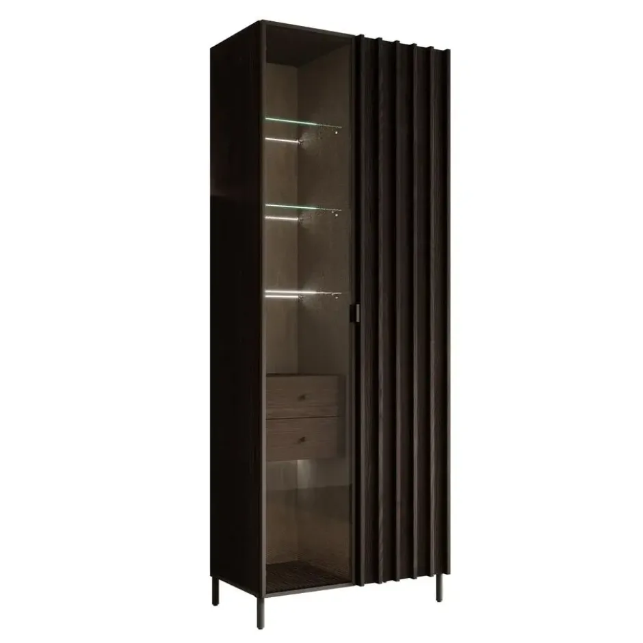 Meubella - Vitrinekast Paz - Donkerbruin eiken - 73 cm