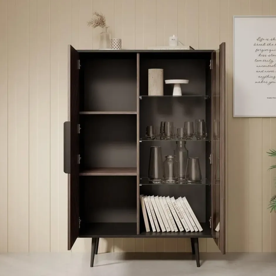 Meubella - Vitrinekast Pedro - Donker eiken - Zwart eiken - 90 cm