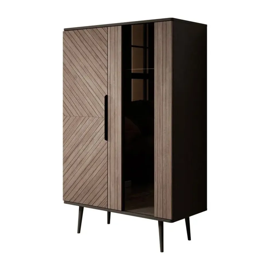 Meubella - Vitrinekast Pedro - Donker eiken - Zwart eiken - 90 cm