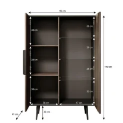 Meubella - Vitrinekast Pedro - Donker eiken - Zwart eiken - 90 cm