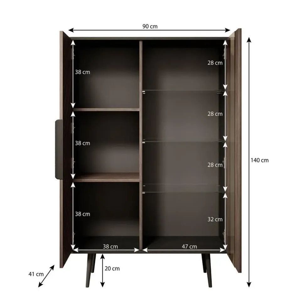 Meubella - Vitrinekast Pedro - Donker eiken - Zwart eiken - 90 cm