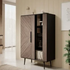 Meubella - Vitrinekast Pedro - Donker eiken - Zwart eiken - 90 cm
