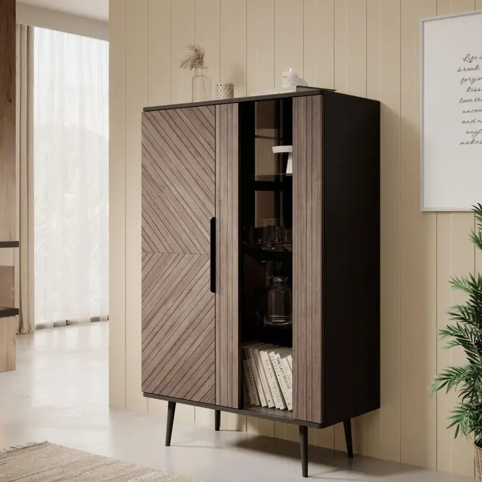 Meubella - Vitrinekast Pedro - Donker eiken - Zwart eiken - 90 cm