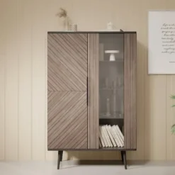 Meubella - Vitrinekast Pedro - Donker eiken - Zwart eiken - 90 cm