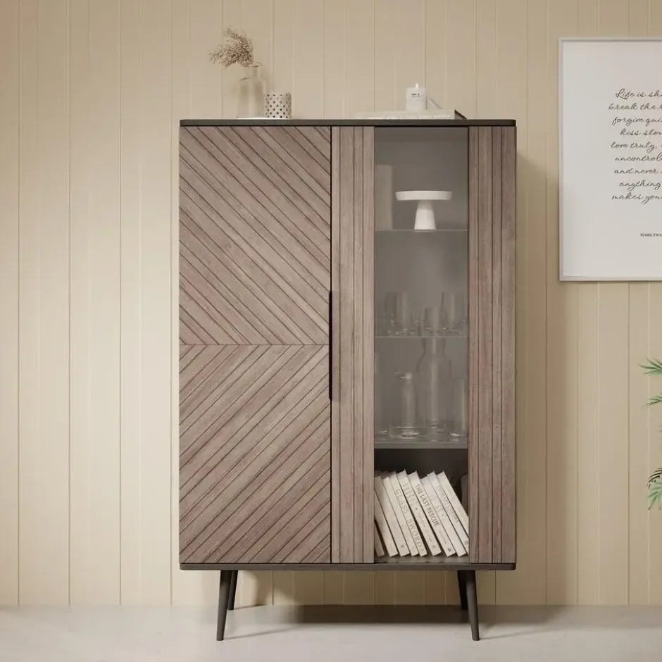 Meubella - Vitrinekast Pedro - Donker eiken - Zwart eiken - 90 cm