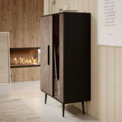 Meubella - Vitrinekast Pedro - Donker eiken - Zwart eiken - 90 cm