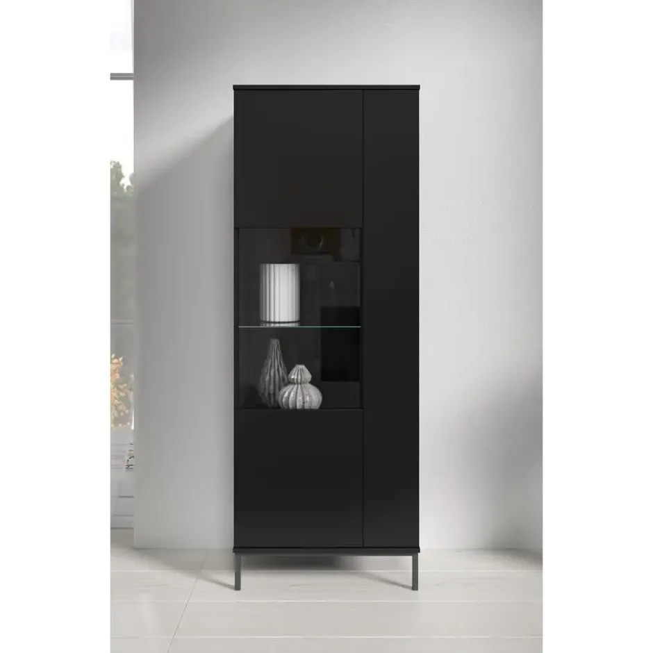Meubella - Vitrinekast Queen - Mat Zwart - 70 cm