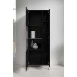 Meubella - Vitrinekast Queen - Mat Zwart - 70 cm