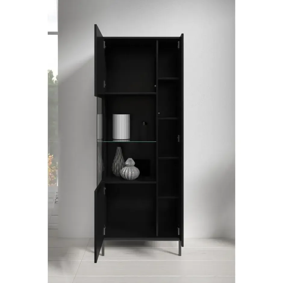 Meubella - Vitrinekast Queen - Mat Zwart - 70 cm