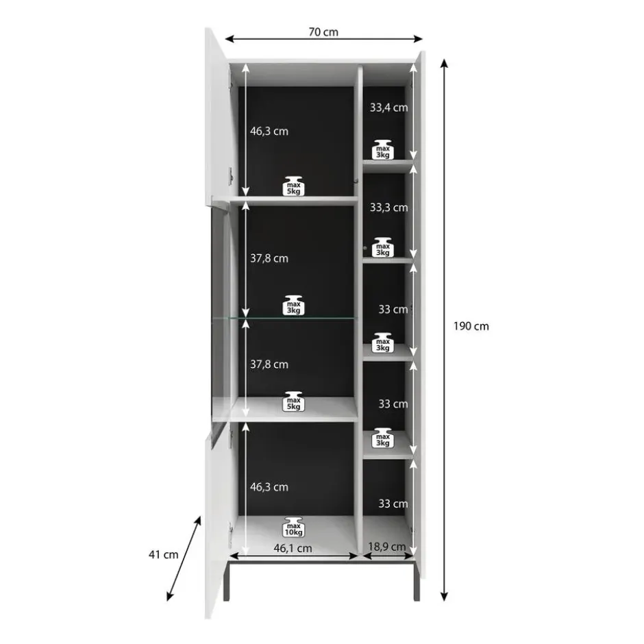 Meubella - Vitrinekast Queen - Mat Zwart - 70 cm