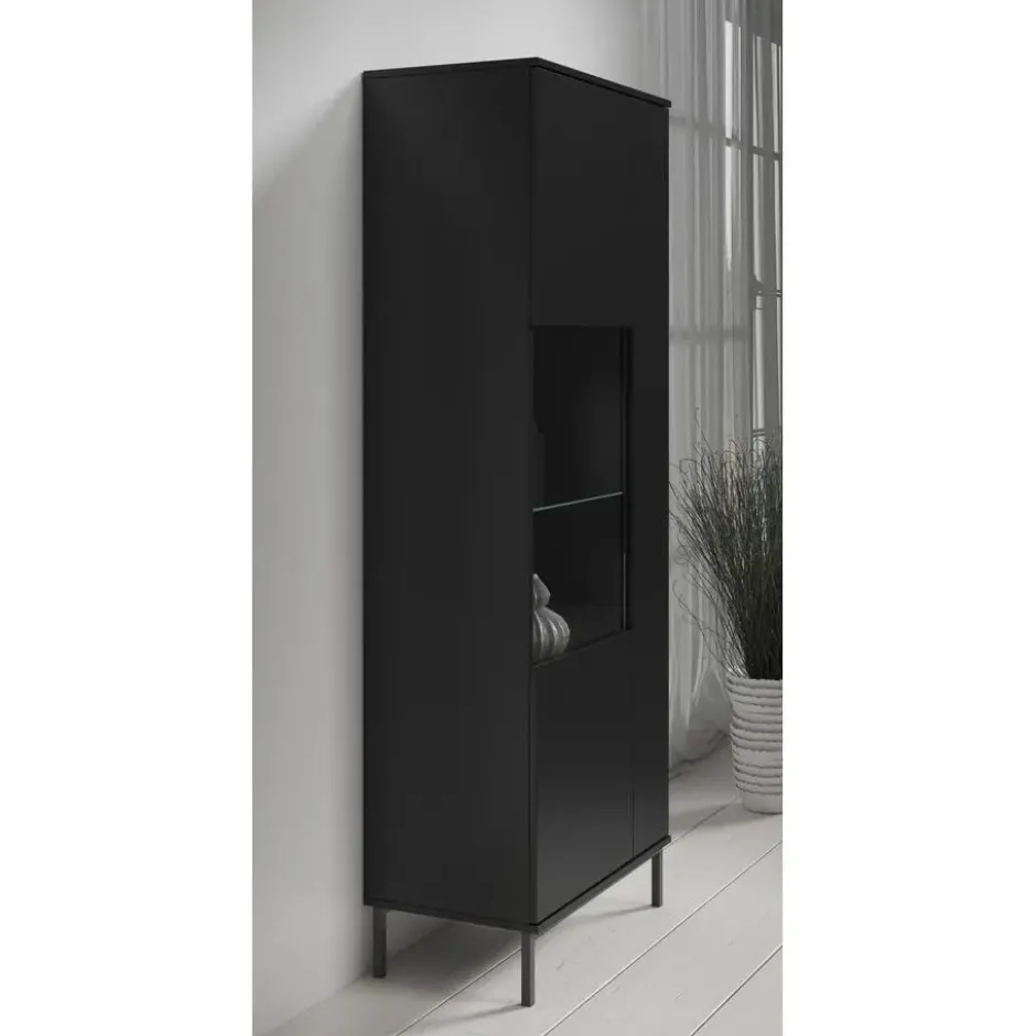 Meubella - Vitrinekast Queen - Mat Zwart - 70 cm