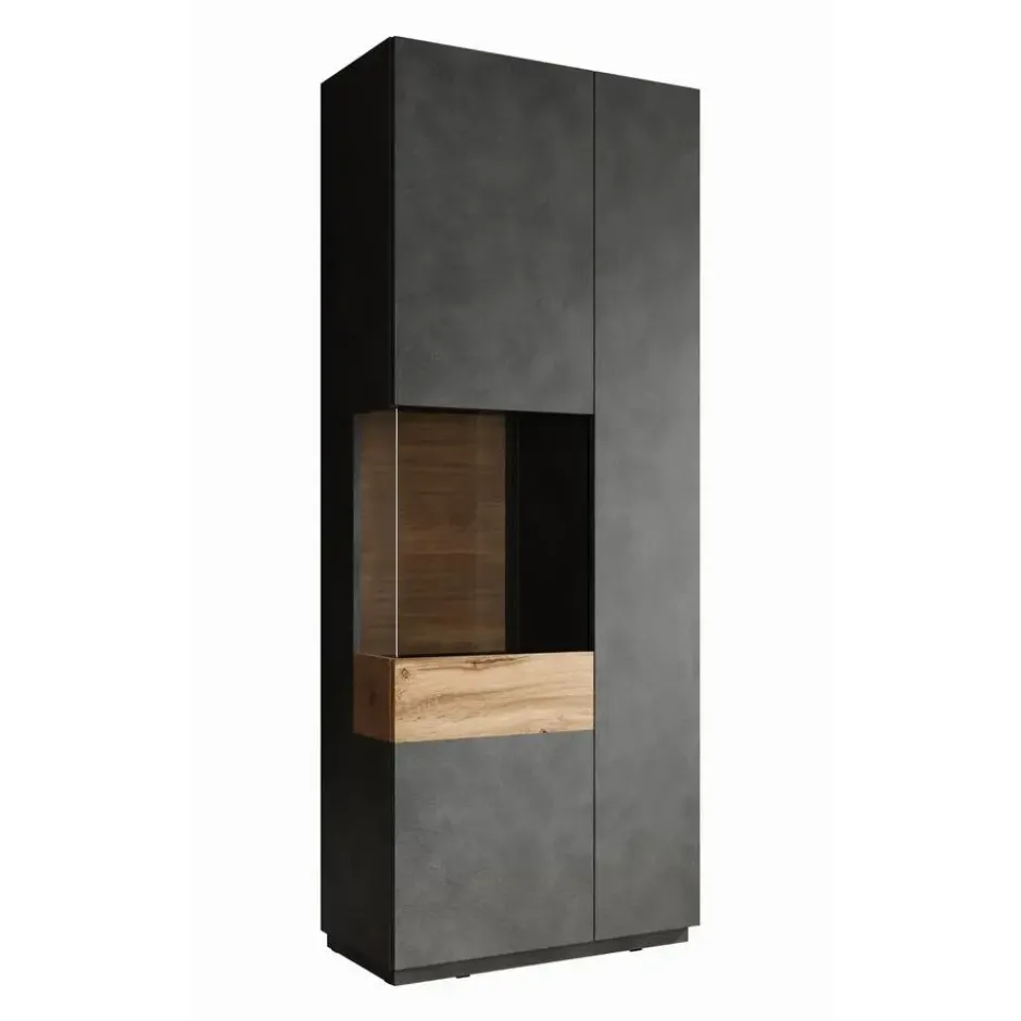 Meubella - Vitrinekast Sublime - Grijs - Eiken - 80 cm - Hoog